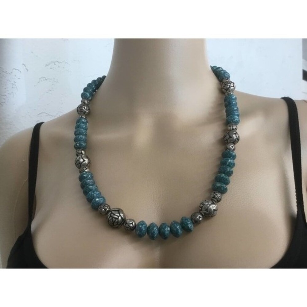 Green Stone and Silver Necklace